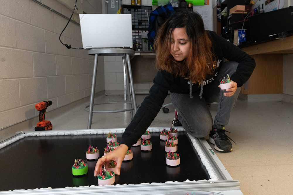 Bahnisikha Dutta, a graduate student at Georgia Tech, is part of an interdisciplinary research team that creates and studies magnetic robots (Credit: Allison Carter, Georgia Tech)
