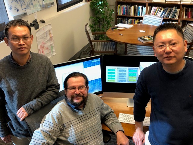 (From left) Hongyi Zhou, Jeffrey Skolnick, and Mu Gao (Courtesy of Jeff Skolnick)
