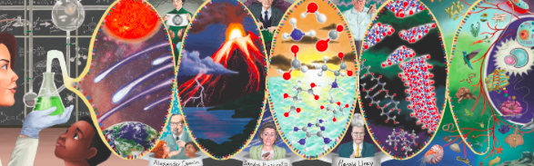 Center for Chemical Evolution mural depicting related scientific advances (Art: Christine He/David Fialho for Georgia Tech)