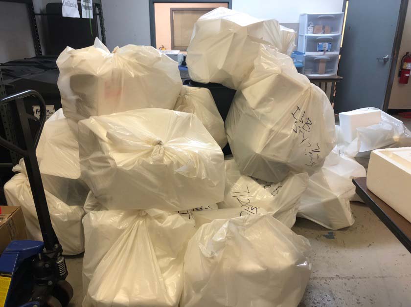 Collected Styrofoam during the pilot in the Office of Solid Waste Management & Recycling’s storeroom