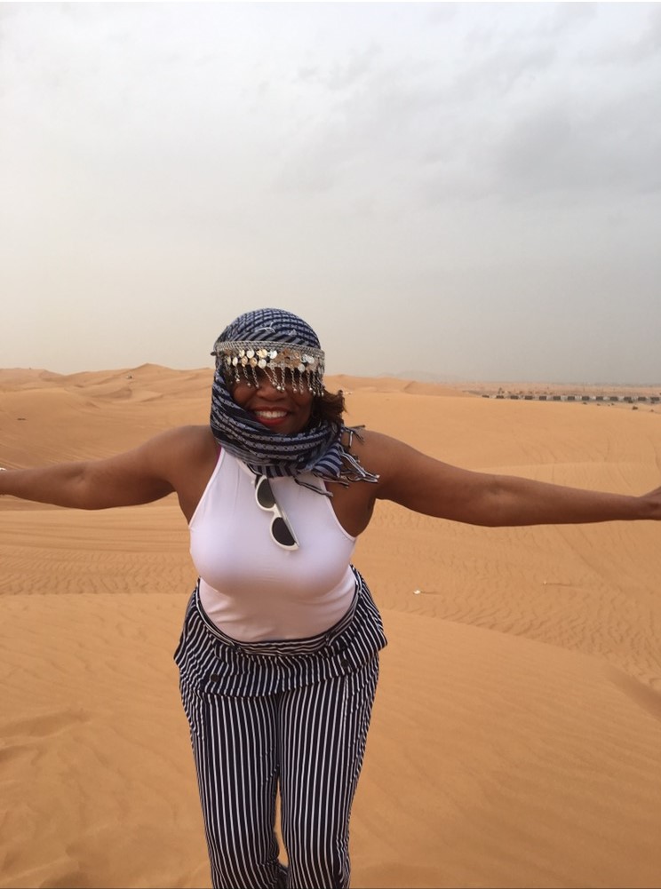 Stephanie Curry traveling in Dubai, United Arab Emirates.  