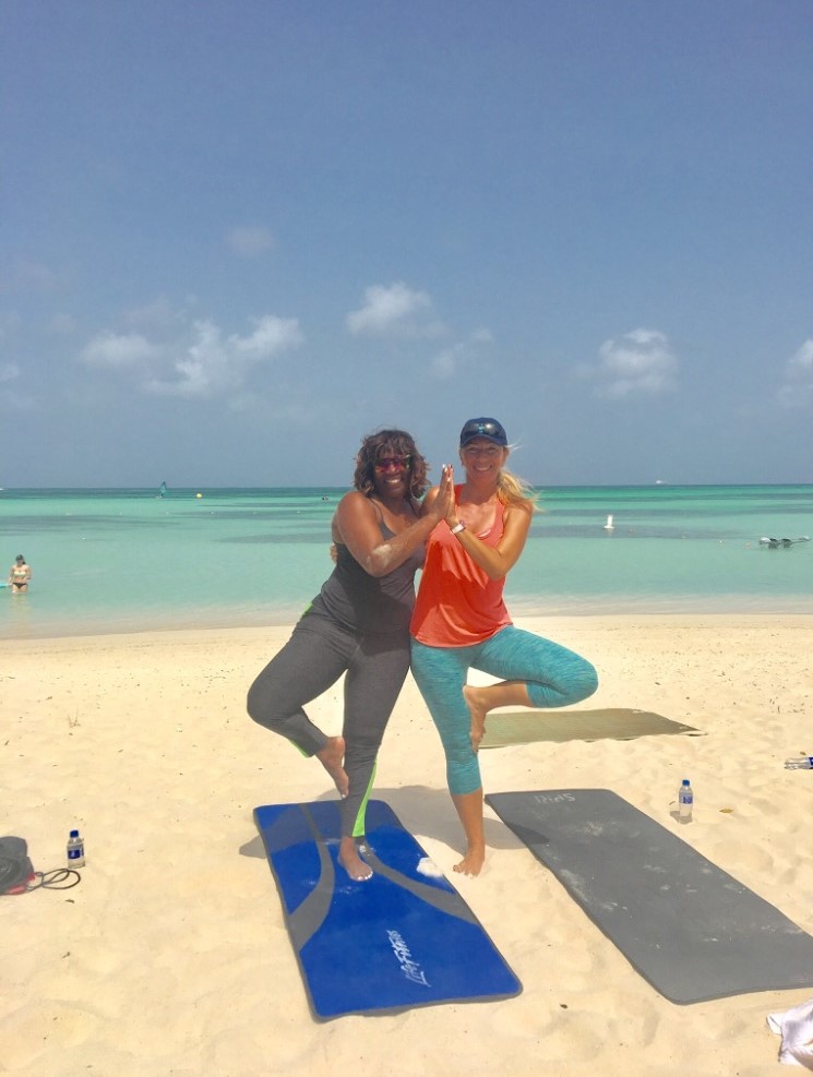 Curry doing yoga in Aruba. 