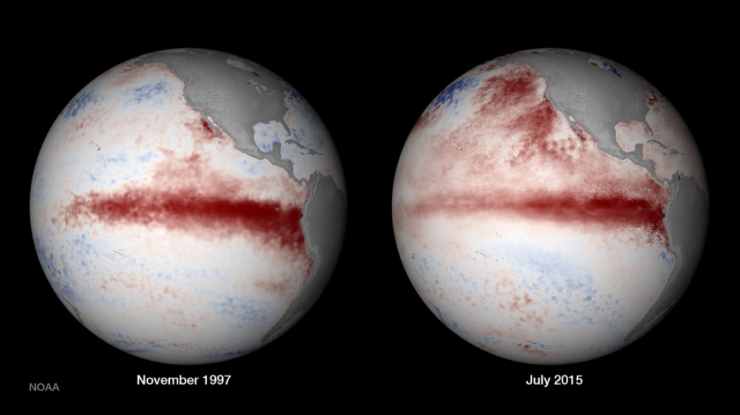 El Nino globe images 1997 and 2015
