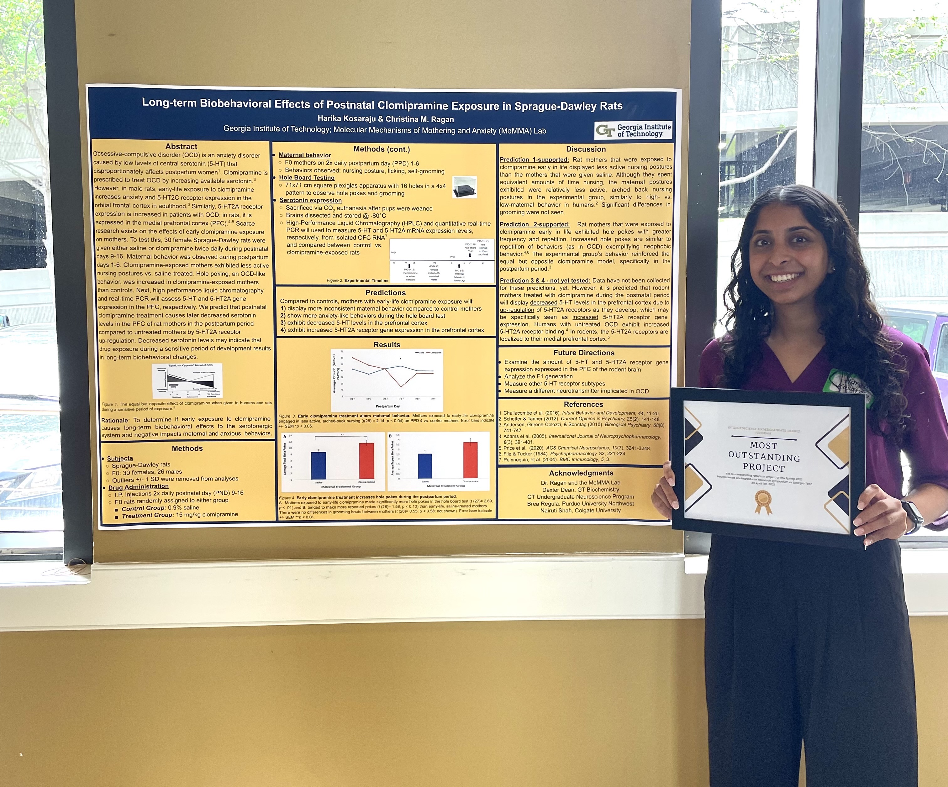 Harika Kosaraju presenting her behavioral work on OCD and motherhood after exposure to clomipramine at a conference.