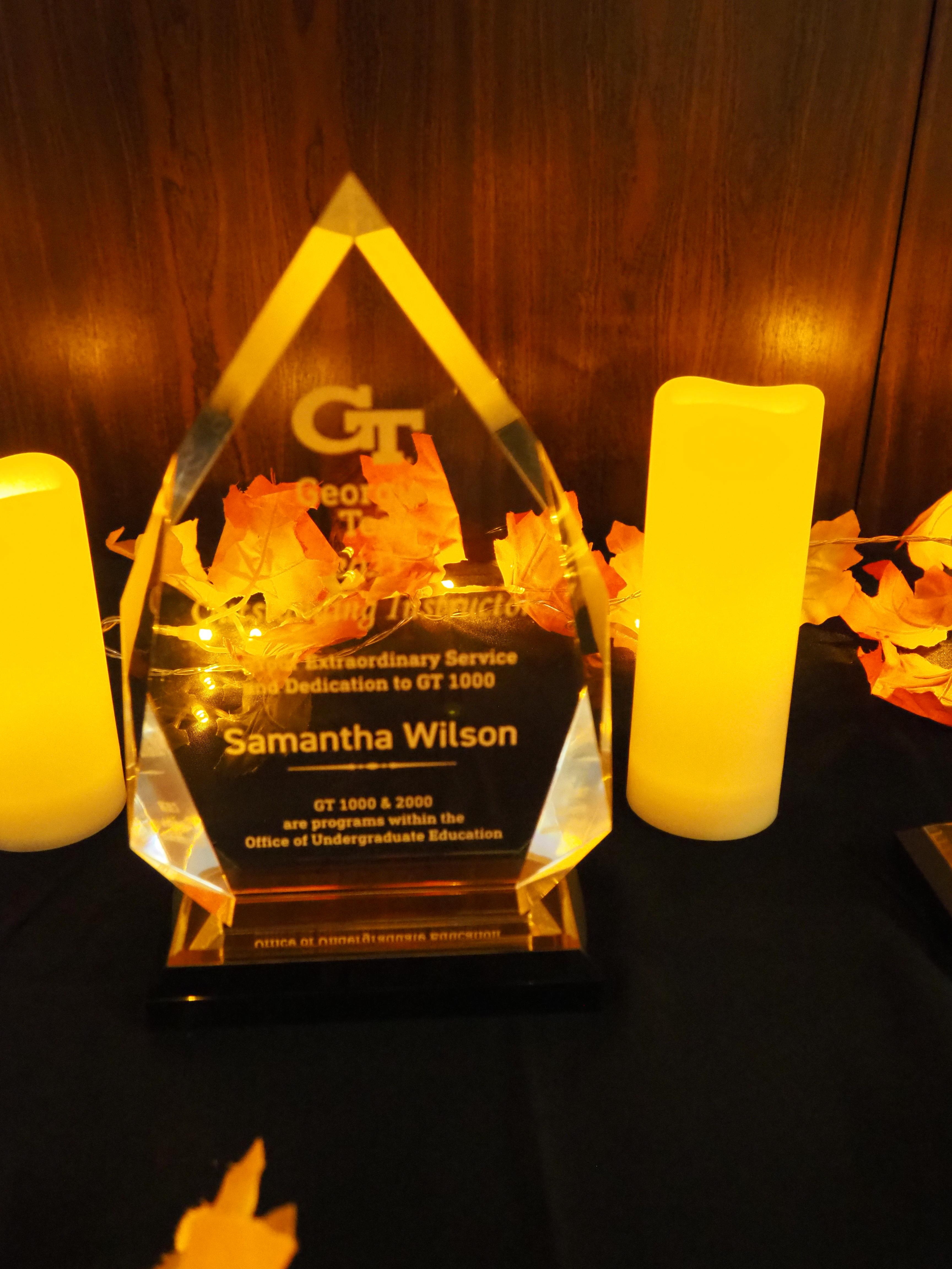 Samantha Wilson's GT 1000 Instructor of the Year Award