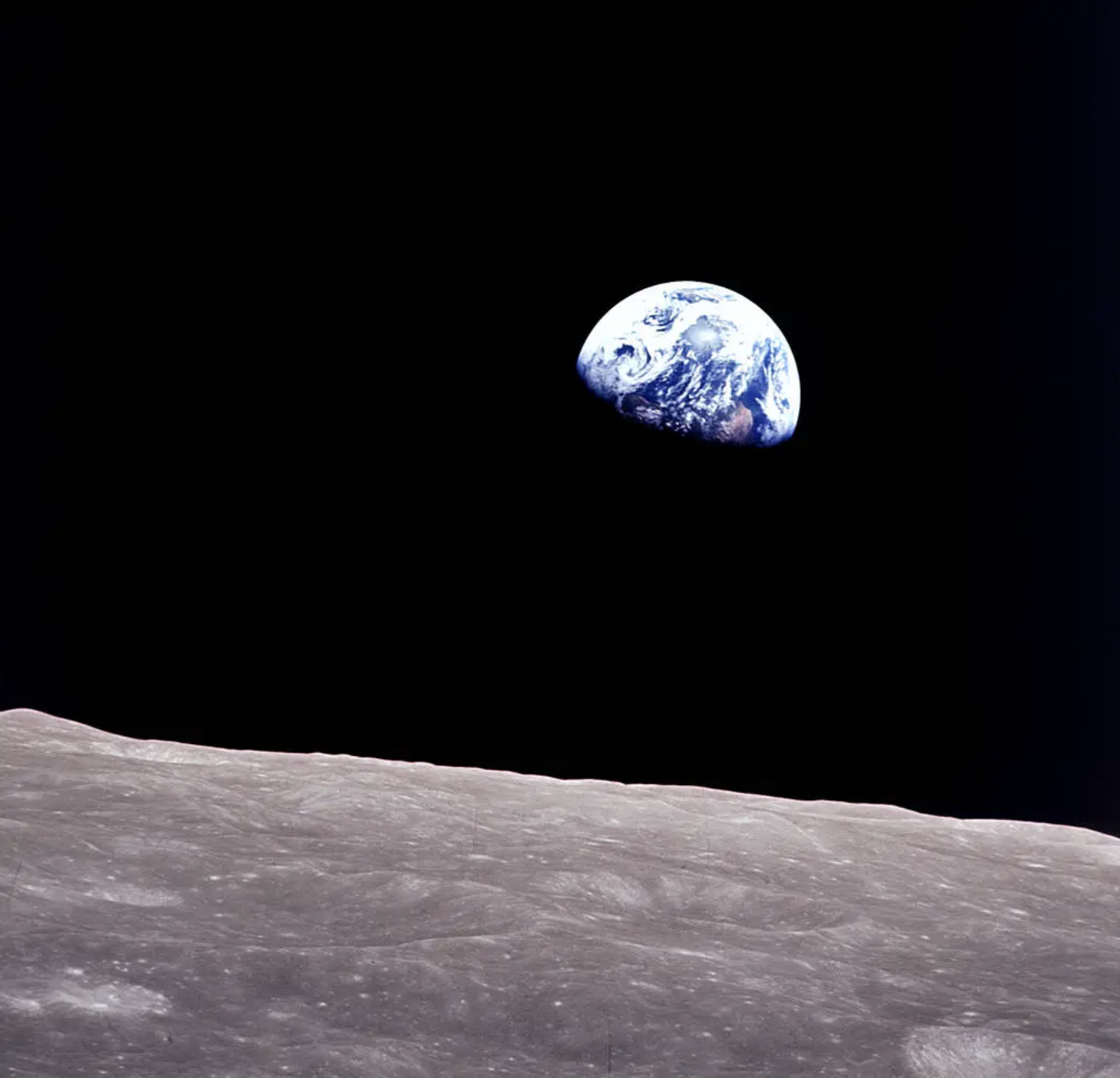 Taken aboard Apollo 8 by Bill Anders, this iconic picture shows Earth peeking out from beyond the lunar surface as the first crewed spacecraft circumnavigated the Moon, with astronauts Anders, Frank Borman, and Jim Lovell aboard. (Credit: NASA)