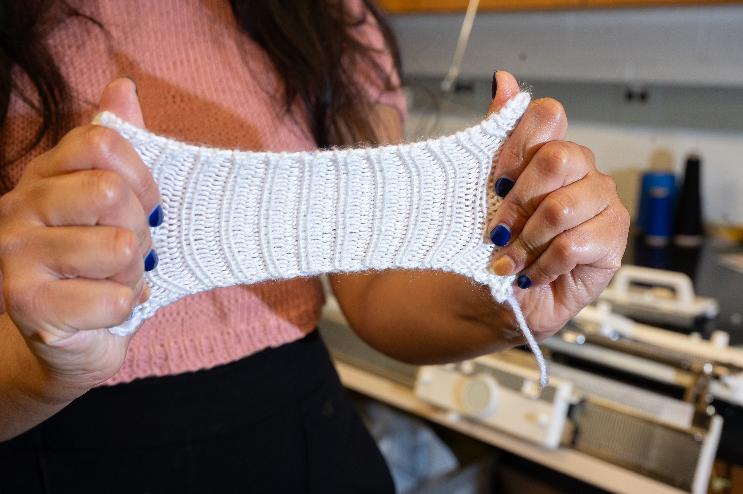 Krishma Singal stretches knit fabric