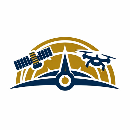 Compass rose with satellite and drone imagery, representing interdisciplinary research and education in navigation, spatial processing, and design.