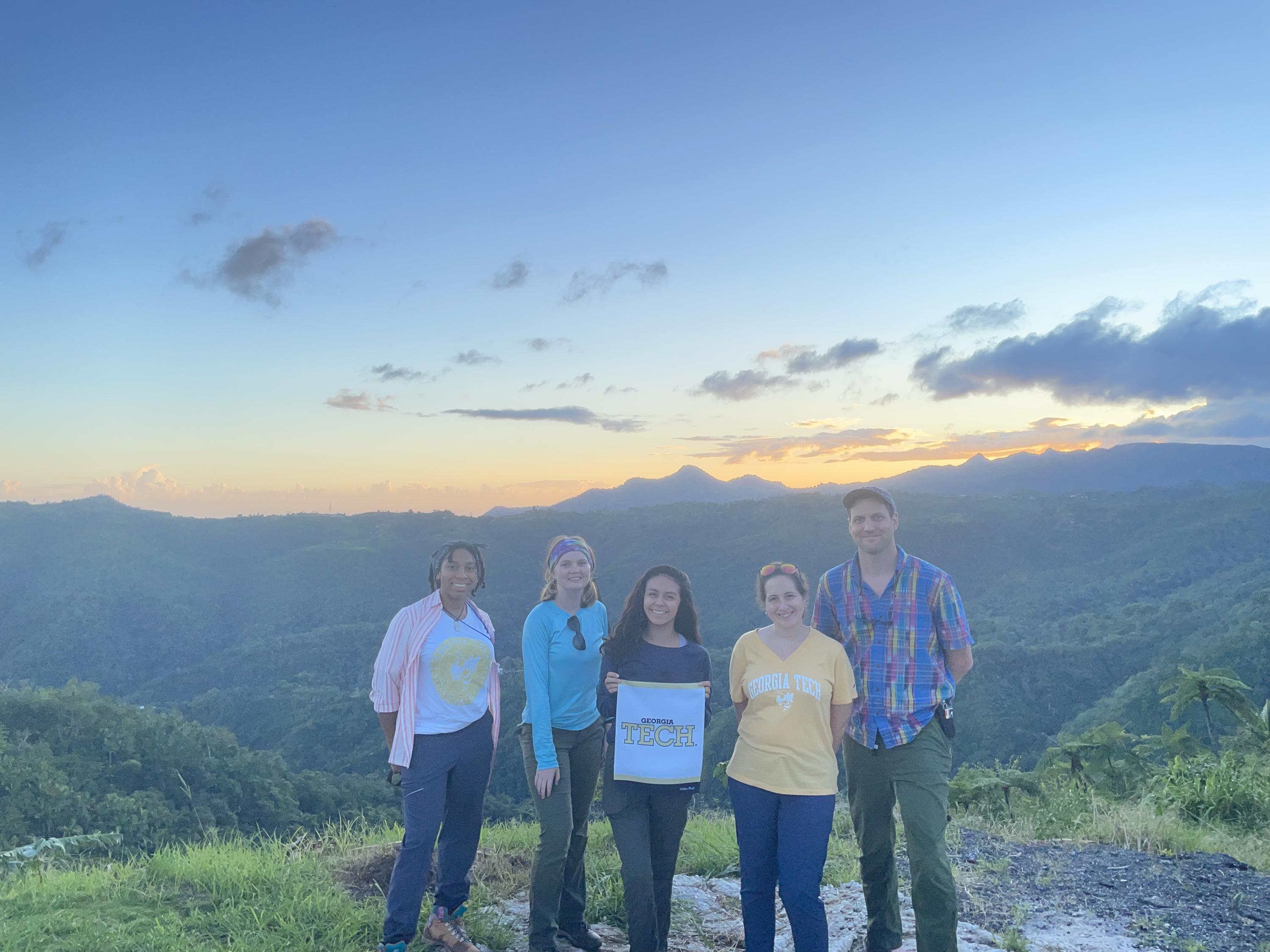 (From L to R) EAS students and faculty during a November '22 Puerto Rico research trip: graduate students Sharissa Thompson, Dru Ann Harris, Tatiana Gibson, and assistant professors Frances Rivera-Hernández and Karl Lang. (Photo Frances Rivera-Hernández )
