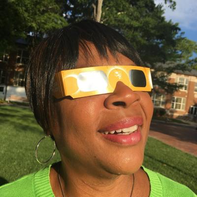 Sims viewing the solar eclipse on August 21, 2017 at Georgia Tech.
