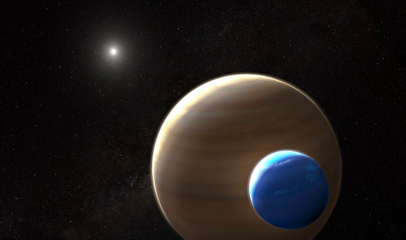 An artist's rendition of Kepler 1625b-i and its exomoon candidate in the foreground (Image Wikimedia Commons)