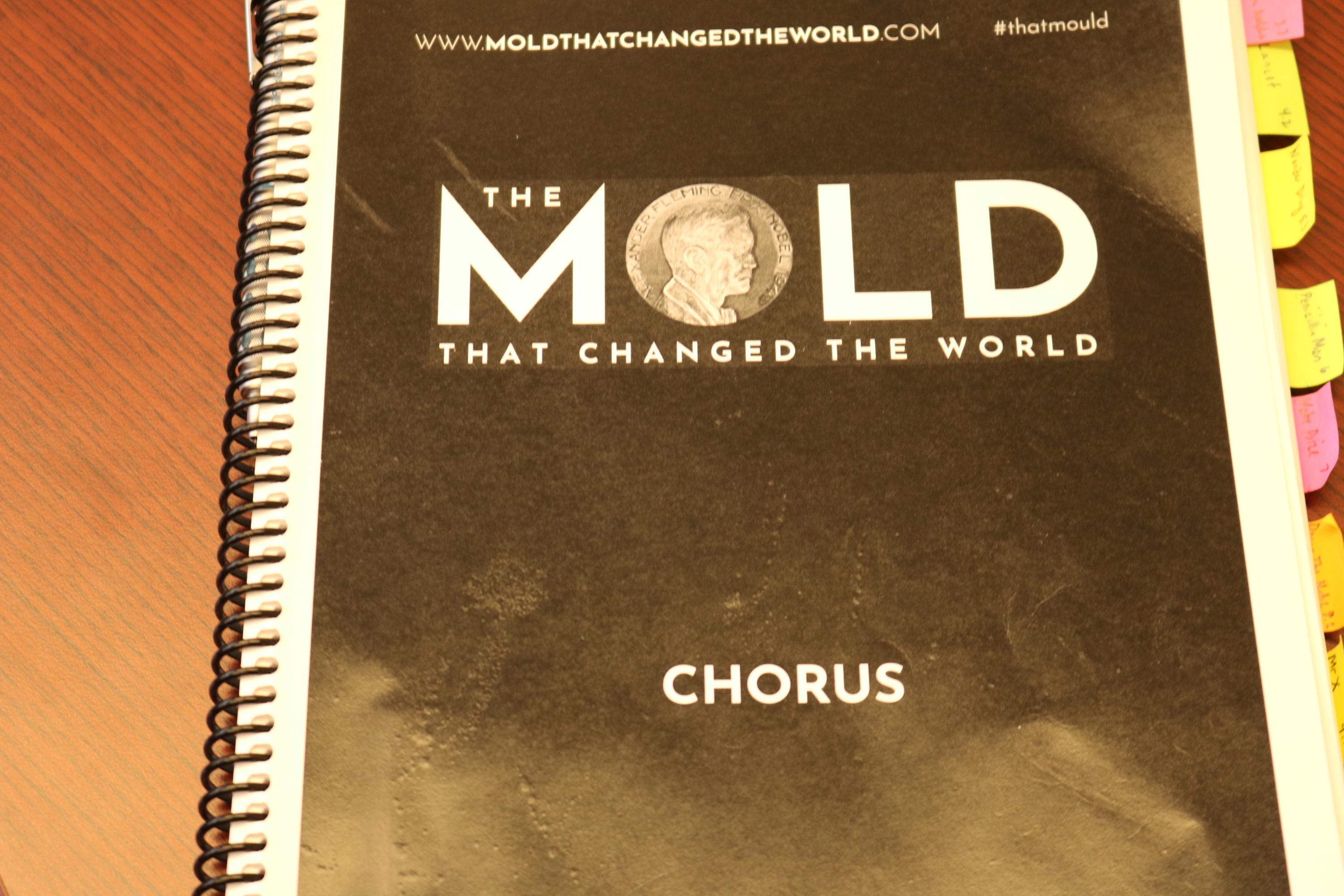 Brian Hammer's copy of the chorus lyrics from The Mold That Changed the World musical. (Photo Renay San Miguel) 