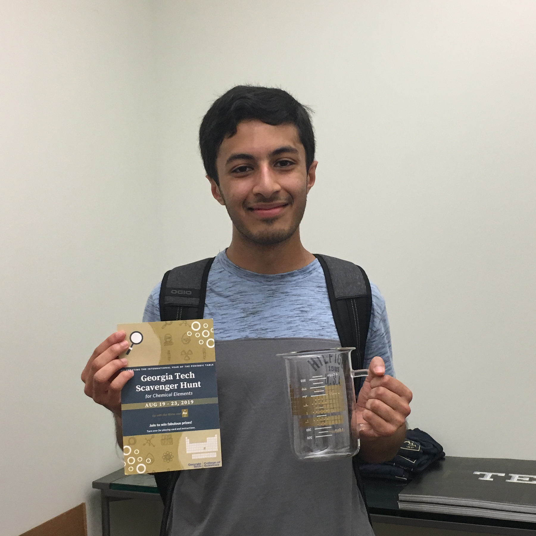 Raj Srivastava, first winner of the Georgia Tech Scavenger Hunt for Chemical Elements (Photo by Susan Winters)