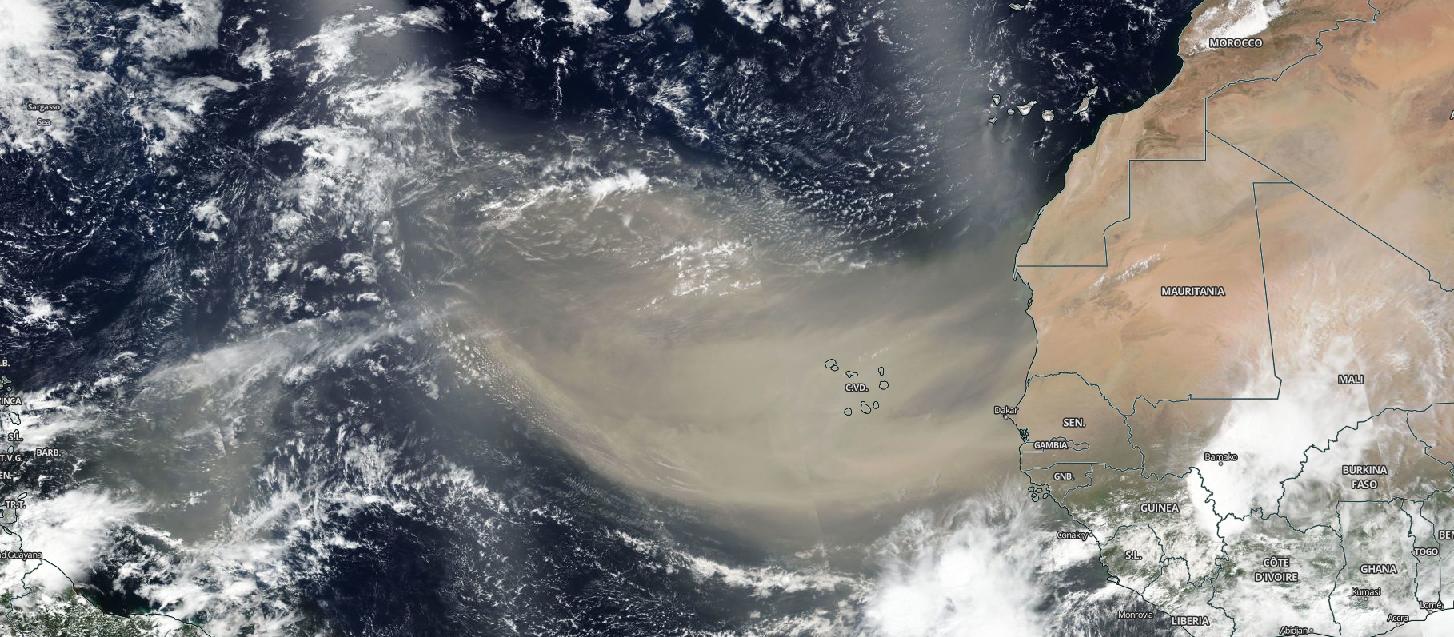 Satellite imagery of a Saharan dust plume over the Atlantic Ocean. (Photo NASA)