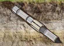 Rendering of the Burrowing Robot with Integrated Sensing System (BRISS). Rendering of the Burrowing Robot with Integrated Sensing System (BRISS).