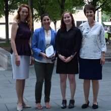 All smiles for first prize. From left: Kim Cobb, Brook Rothschild-Mancinelli, Rebecca Guth-Metzler, and Beril Toktay. Team member Priyam Raut is not pictured. All smiles for first prize. From left: Kim Cobb, Brook Rothschild-Mancinelli, Rebecca Guth-Metzler, and Beril Toktay. Team member Priyam Raut is not pictured.