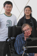 School of Mathematics Professor Molei Tao, School of Physics Asst. Professor Gongjie Li, and Stephen Hawking at the California Institute of Technology in April 2007 (Courtesy of Gongjie Li) School of Mathematics Professor Molei Tao, School of Physics Asst. Professor Gongjie Li, and Stephen Hawking at the California Institute of Technology in April 2007 (Courtesy of Gongjie Li)