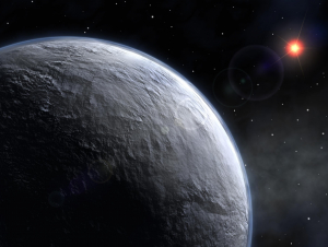 Artist's concept of an ice-covered planet in a distant solar system, resembling what early Earth may have looked like it the right mix of microbial metabolisms and volcanic processes hadn’t warmed the climate. Source: European southern observatory (EXO).