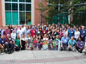 Center for Chemical Evolution staff with mural (2018 pic by Georgia Tech)