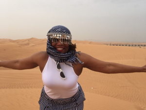 Stephanie Curry traveling in Dubai, United Arab Emirates.  