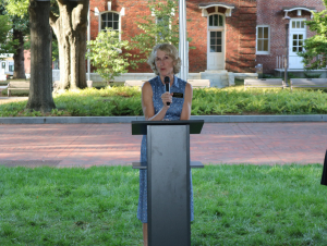 College of Sciences Dean Susan Lozier welcomes guests to the September Sciences Celebration (Photo Renay San Miguel)