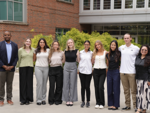 C-PIES Director Lewis Wheaton (far left) and College of Sciences Program Director Lea Marzo (far right) pose with STEP students after a presentation to the College of Sciences Advisory Board.