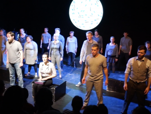 A rehearsal for "The Mold That Changed the World" musical. (Photo Charades Theater Company).