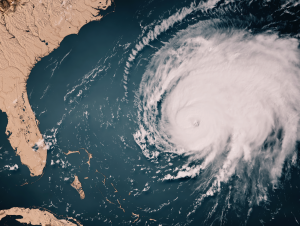 3D Render of Category 4 Major Hurricane Fiona east of Florida. Getty Images.
