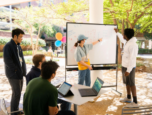 With the new outdoor Math Lab, students can now work in collaboration with teaching assistants and each other to reach solutions.