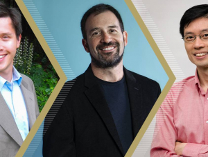 Left to right: Shannon Yee, professor at Georgia Tech's George W. Woodruff School of Mechanical Engineering; Matt Baker, professor at Georgia Tech's School of Mathematics; Po-Shen Loh, professor of mathematics at Carnegie Mellon University