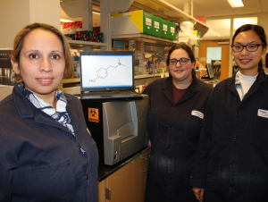 Pamela Peralta-Yahya with Ph.D. student Emily Yasi and research associate Widianti Sugianto (Photo by Renay San Miguel)