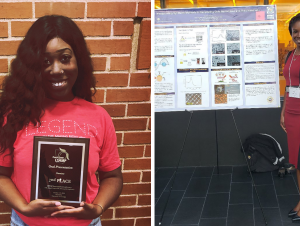 Award-winning undergraduate researchers Kelsey Walker (left) and Peace Olaniran