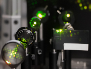 Laser light in the visible range processed for materials measurements