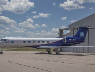 The NSF/NCAR Gulfstream V aircraft outside its hangar in Broomfield, Colorado. The research aircraft is being deployed to Korea as part of the ACCLIP campaign. (Photo: NASA/NCAR)