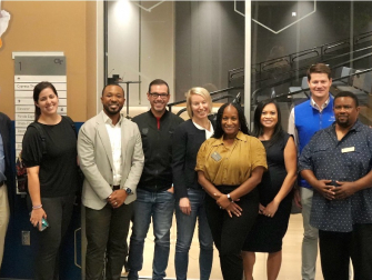 Alumni panel and organizers (from L to R): David Williamson, Ashley Zuniga, Austin Hope, Anthony Diaz, Maureen Metcalf, Leslie Roberts, Kristel Topping, Justin Burns, and James Stringfellow